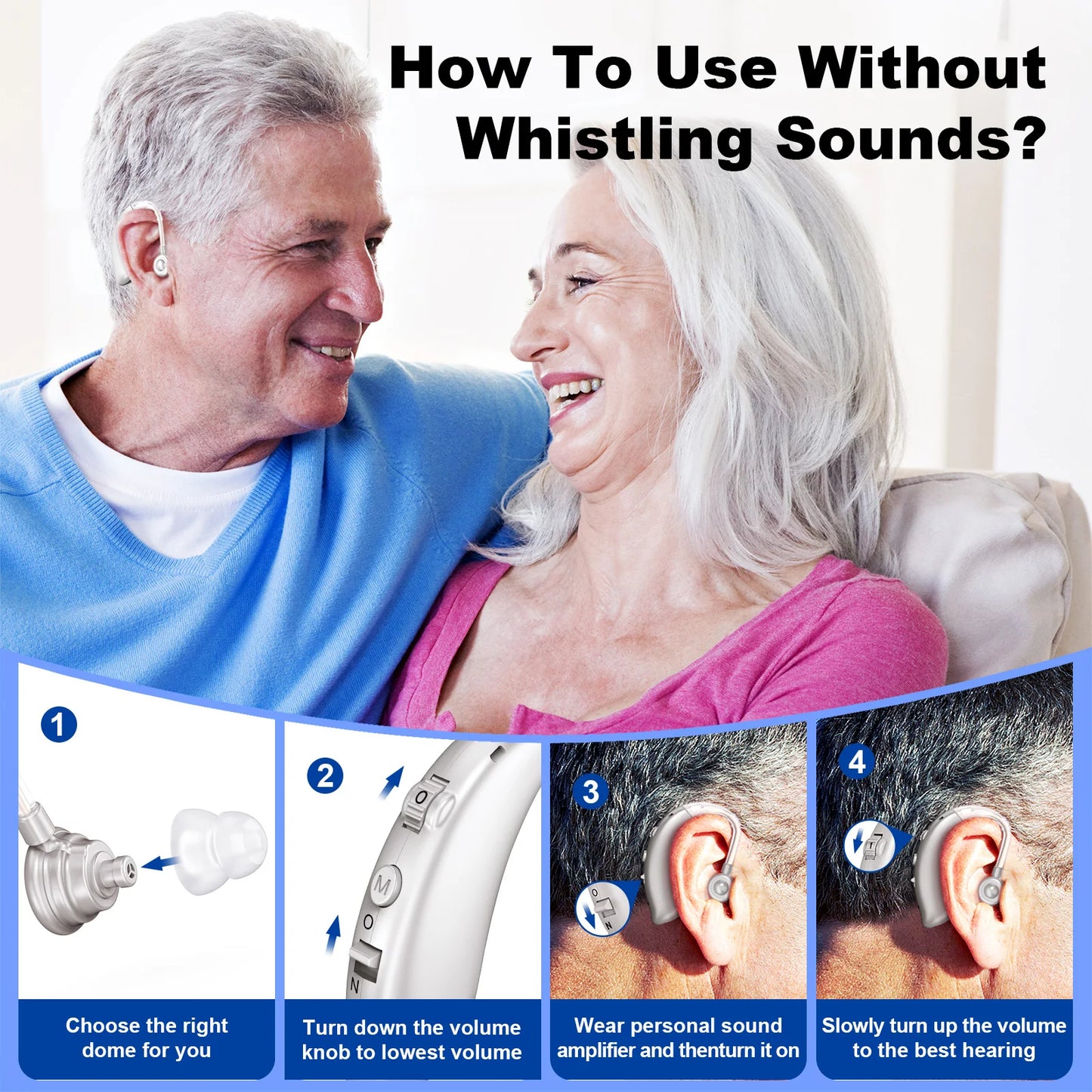 Rechargeable Invisible Hearing Aid | Noise-Canceling Behind-the-Ear Amplifier